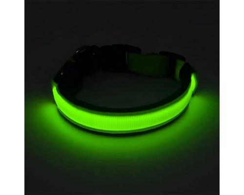 Светодиодный LED ошейник USB светящийся для собак и котов Green S