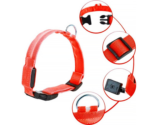 Светодиодный LED ошейник USB светящийся для собак и котов Red M