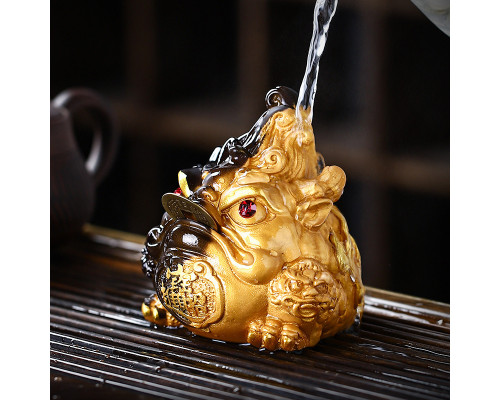 Фигурка для чайной церемонии ZBY-2407302 Жаба с монеткой меняющая цвет от горячей воды Gold