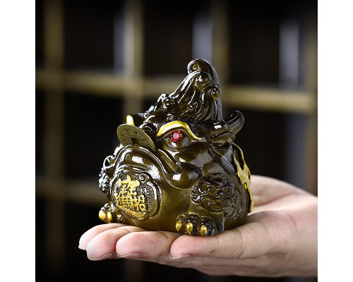 Фигурка для чайной церемонии ZBY-2407302 Жаба с монеткой меняющая цвет от горячей воды Gold