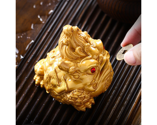 Фигурка для чайной церемонии ZBY-2407302 Жаба с монеткой меняющая цвет от горячей воды Gold