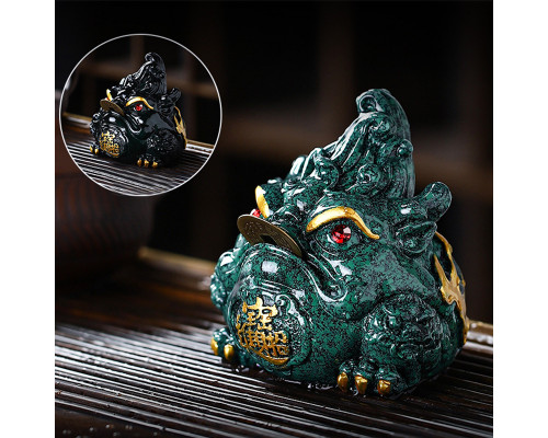 Фигурка для чайной церемонии ZBY-2407302 Жаба с монеткой меняющая цвет от горячей воды Green