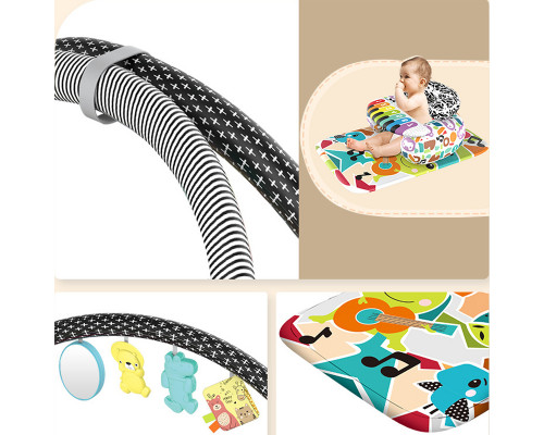 Детский развивающий интерактивный коврик SDZ-1817 музыкальный пианино с дугой и погремушками для младенцев Elephant Black