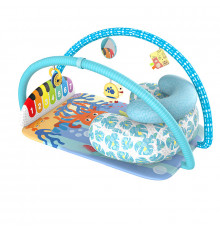 Детский развивающий интерактивный коврик SDZ-1817 музыкальный пианино с дугой и погремушками для младенцев Whale Blue