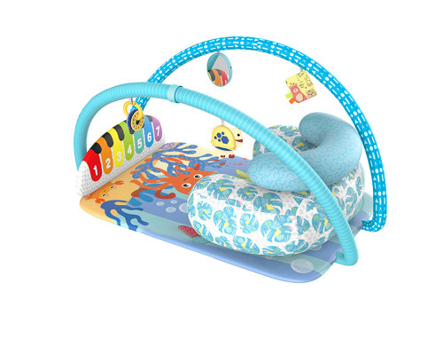 Детский развивающий интерактивный коврик SDZ-1817 музыкальный пианино с дугой и погремушками для младенцев Whale Blue
