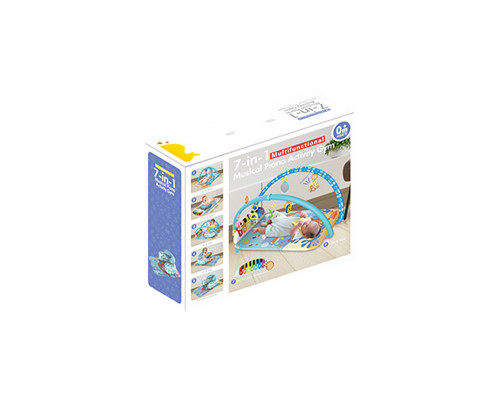 Детский развивающий интерактивный коврик SDZ-1817 музыкальный пианино с дугой и погремушками для младенцев Whale Blue