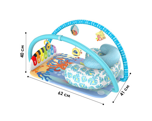Детский развивающий интерактивный коврик SDZ-1817 музыкальный пианино с дугой и погремушками для младенцев Whale Blue